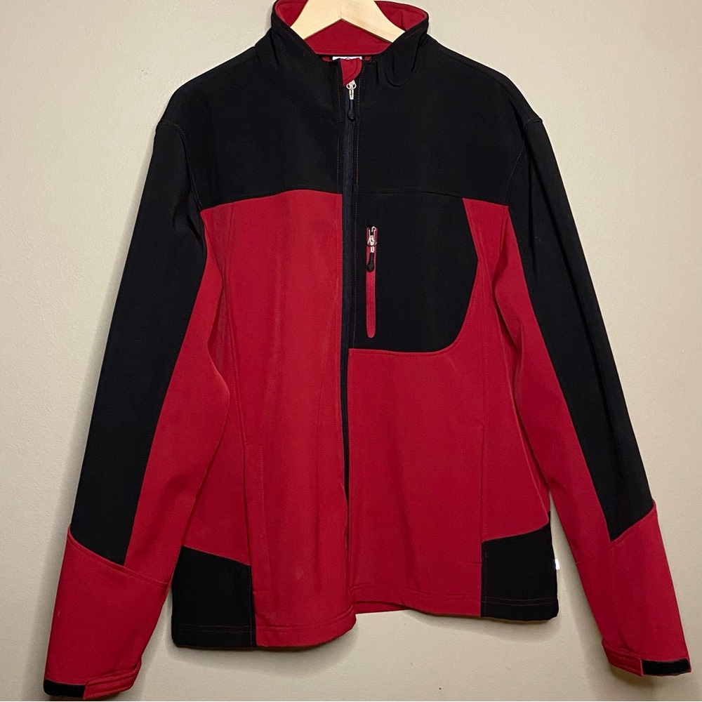 Magellan Outdoors Full Zip Soft Shell Jacket Men XL Red Black Pockets